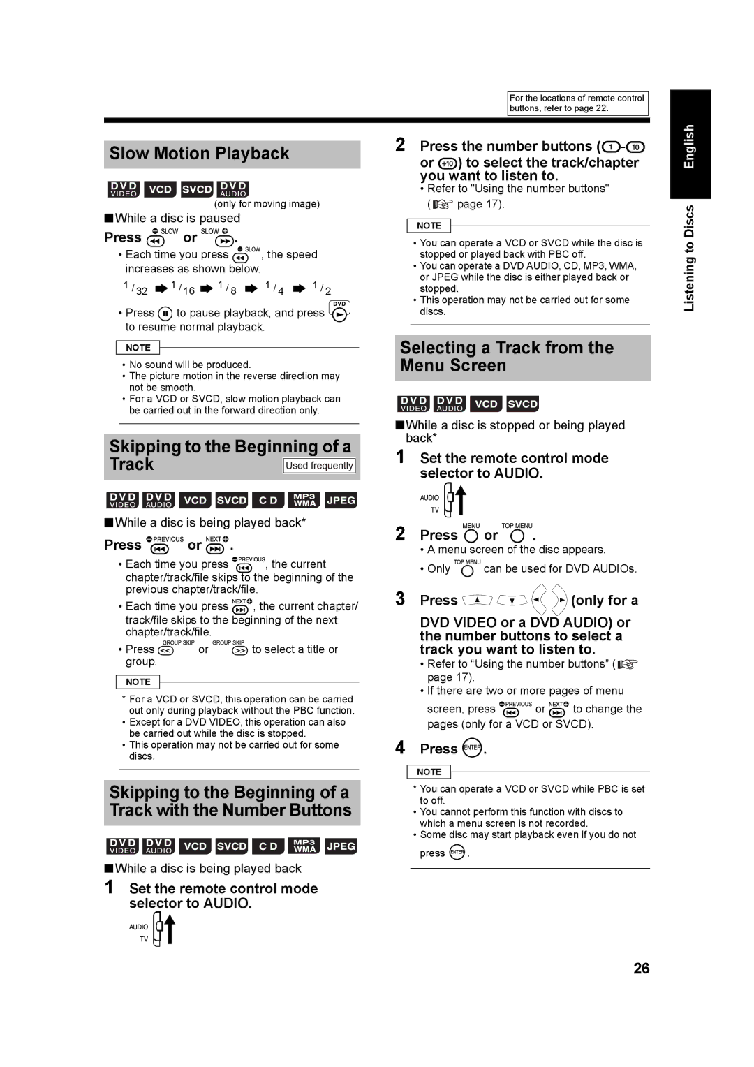 JVC UX-QD7M, UX-QD7W Slow Motion Playback, Skipping to the Beginning of a Track, Selecting a Track from the Menu Screen 