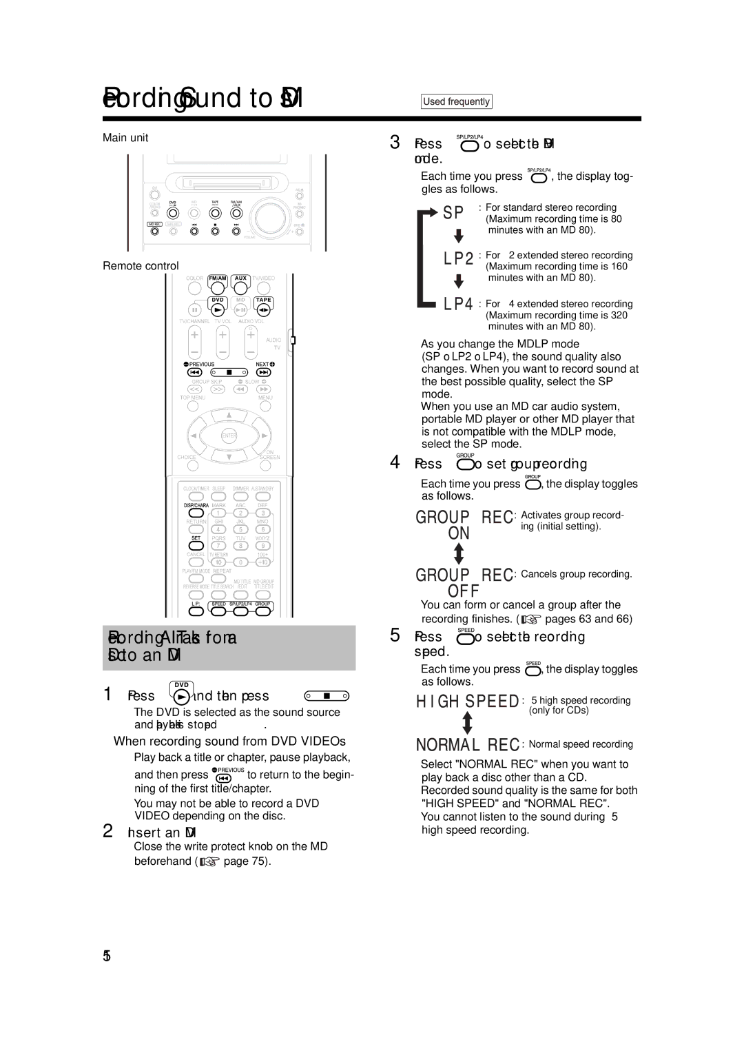 JVC LVT1220-002A, UX-QD7W, UX-QD7M manual Recording Sound to MDs, Recording All Tracks from a Disc to an MD 