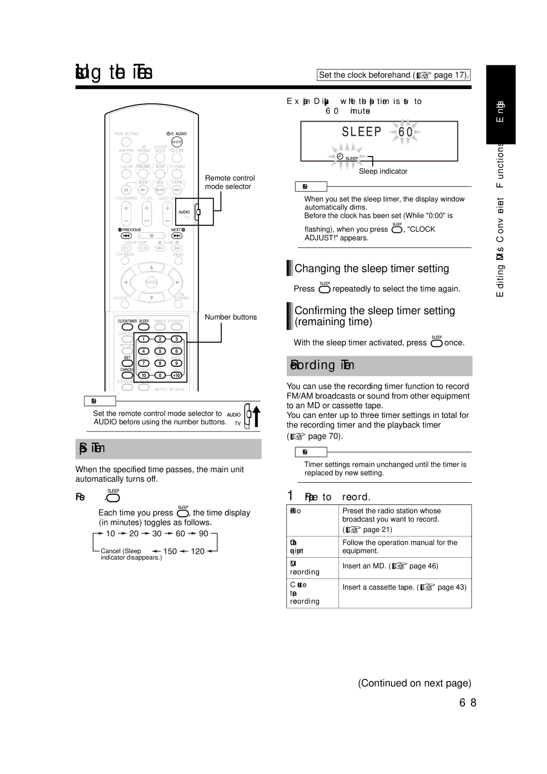 JVC UX-QD7M, LVT1220-002A, UX-QD7W manual Using the Timers, Sleep Timer, Recording Timer, Changing the sleep timer setting 