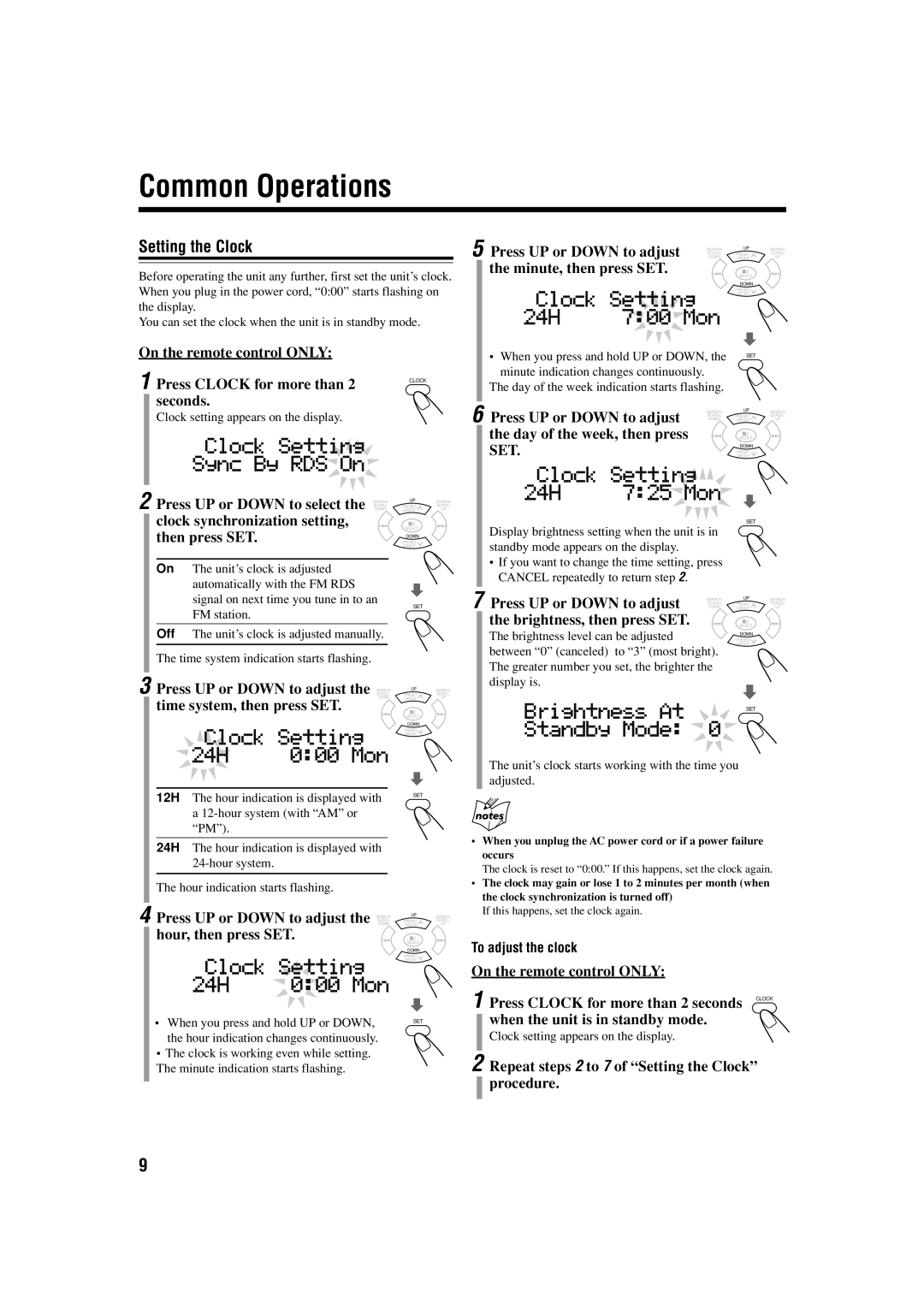 JVC LVT1266-001A manual Common Operations, Setting the Clock 