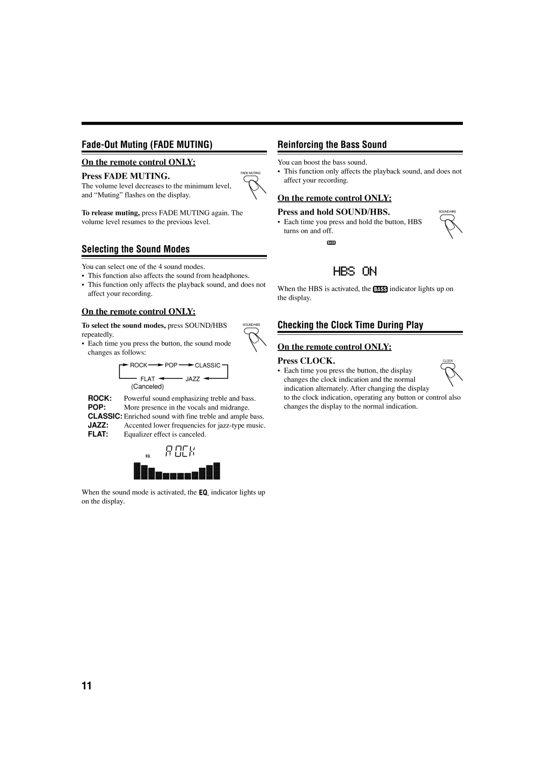 JVC LVT1266-001A manual Fade-Out Muting Fade Muting, Reinforcing the Bass Sound, Selecting the Sound Modes 