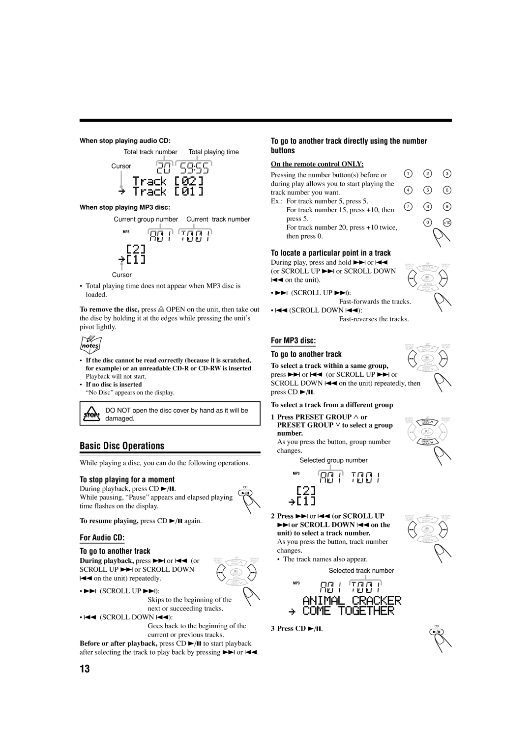 JVC LVT1266-001A manual Basic Disc Operations, To go to another track directly using the number buttons 