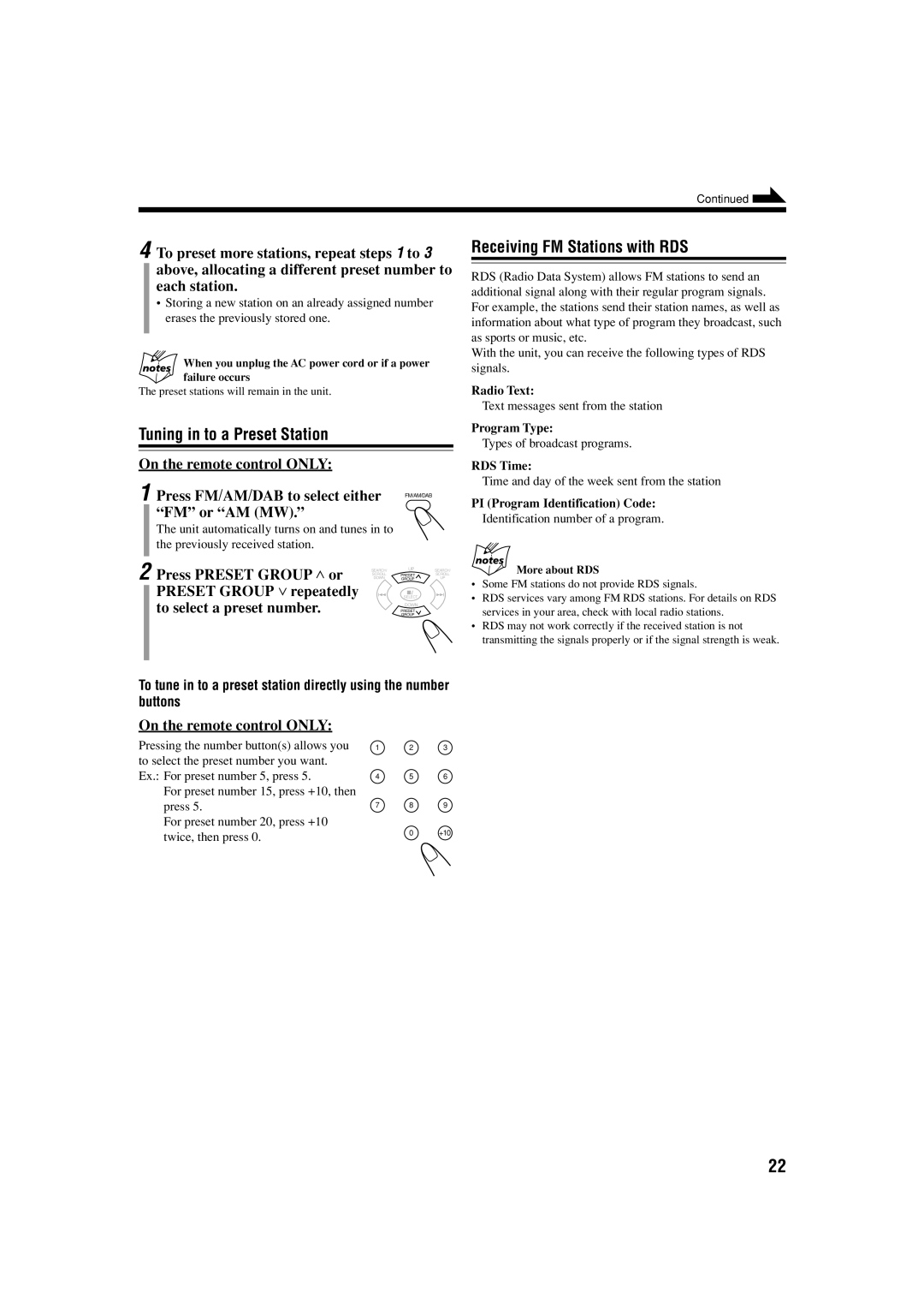 JVC LVT1266-001A manual Preset Group repeatedly To select a preset number, Radio Text, Program Type, RDS Time 