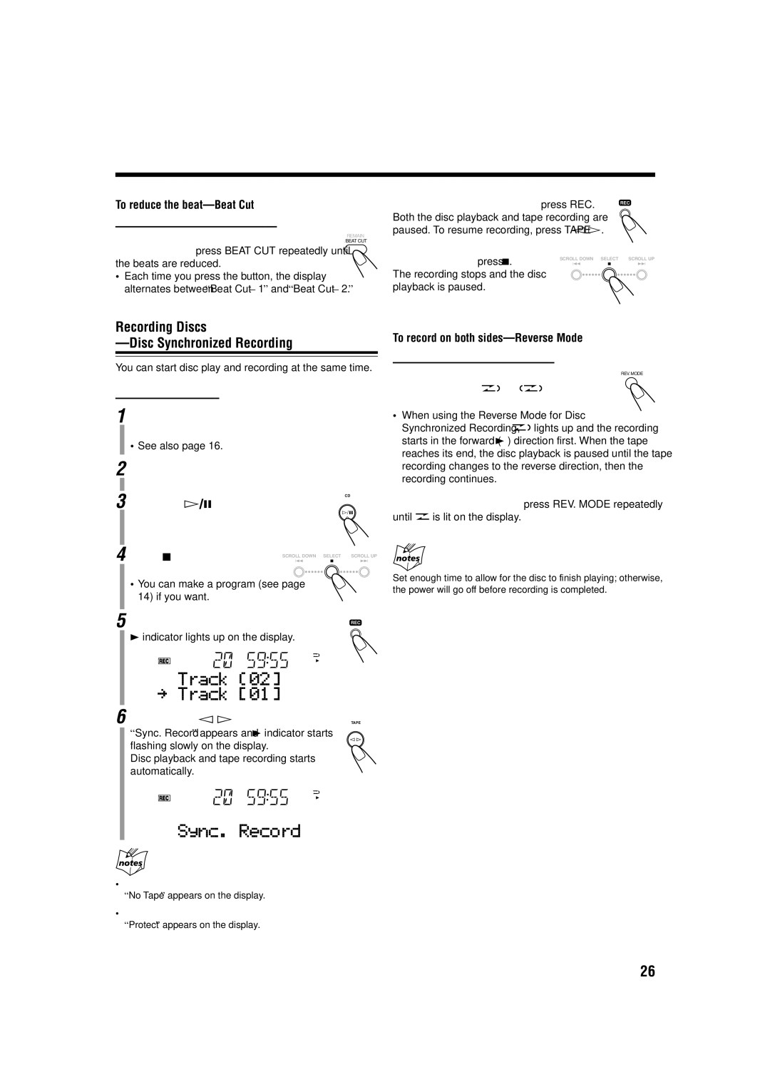 JVC LVT1266-001A Recording Discs Disc Synchronized Recording, Player as the source Press 7 to stop the disc, Playback 