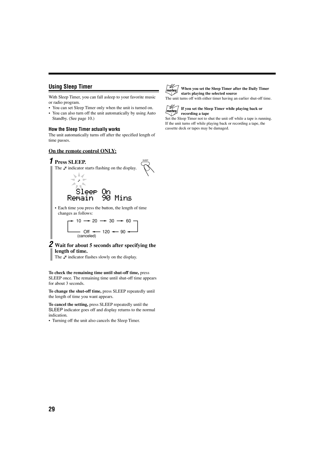 JVC LVT1266-001A manual Using Sleep Timer, On the remote control only Press Sleep, How the Sleep Timer actually works 