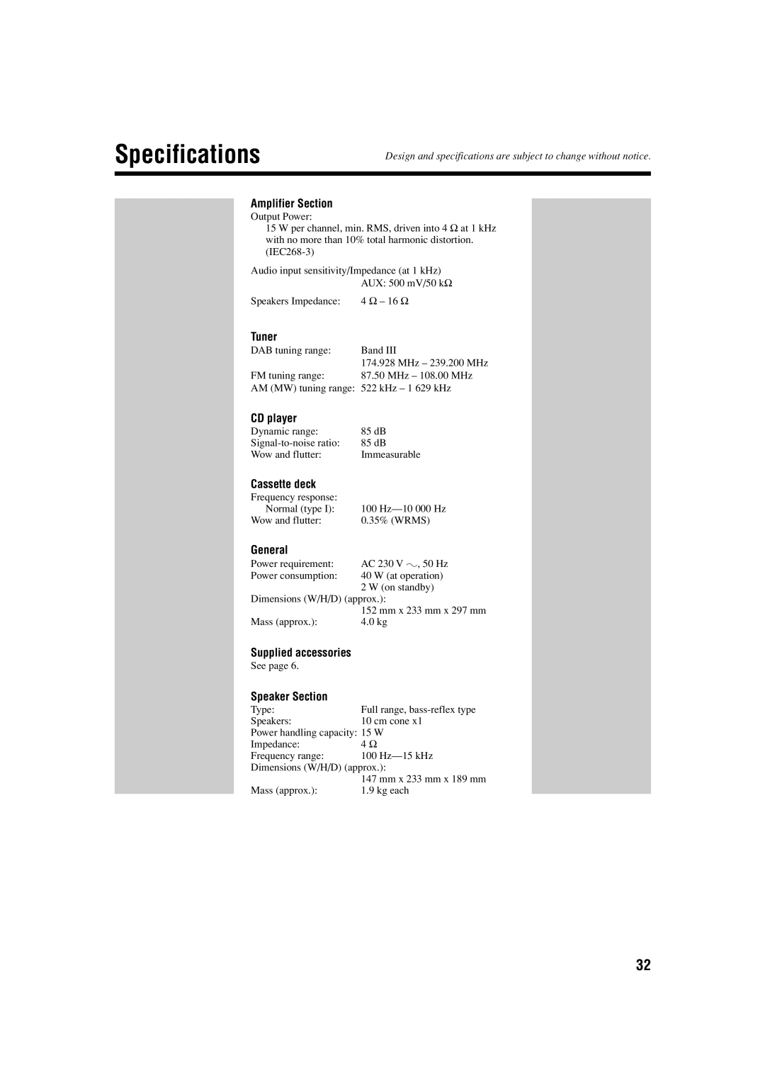 JVC LVT1266-001A manual Specifications 