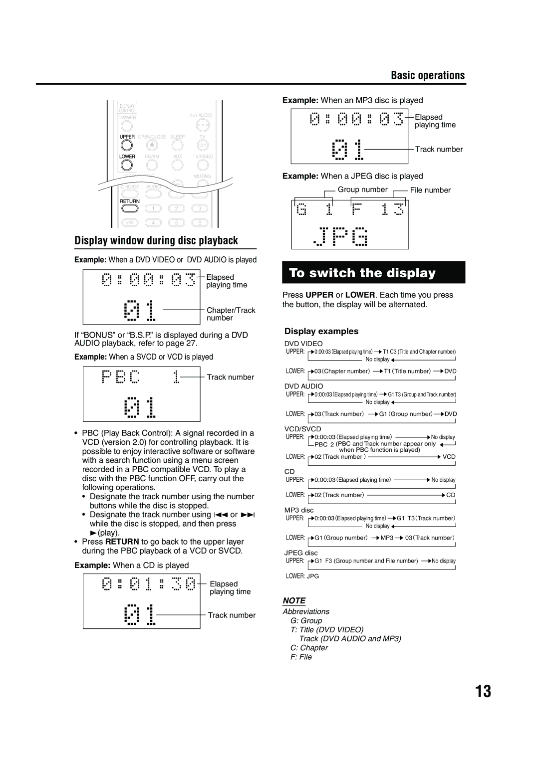 JVC LVT1284-004B manual To switch the display, Basic operations Display window during disc playback 