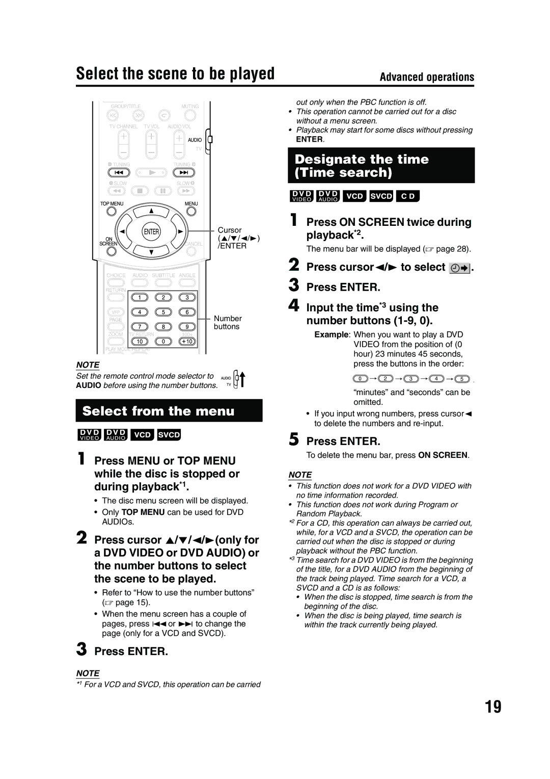 JVC LVT1284-004B manual Select the scene to be played, Select from the menu, Designate the time Time search, Press Enter 