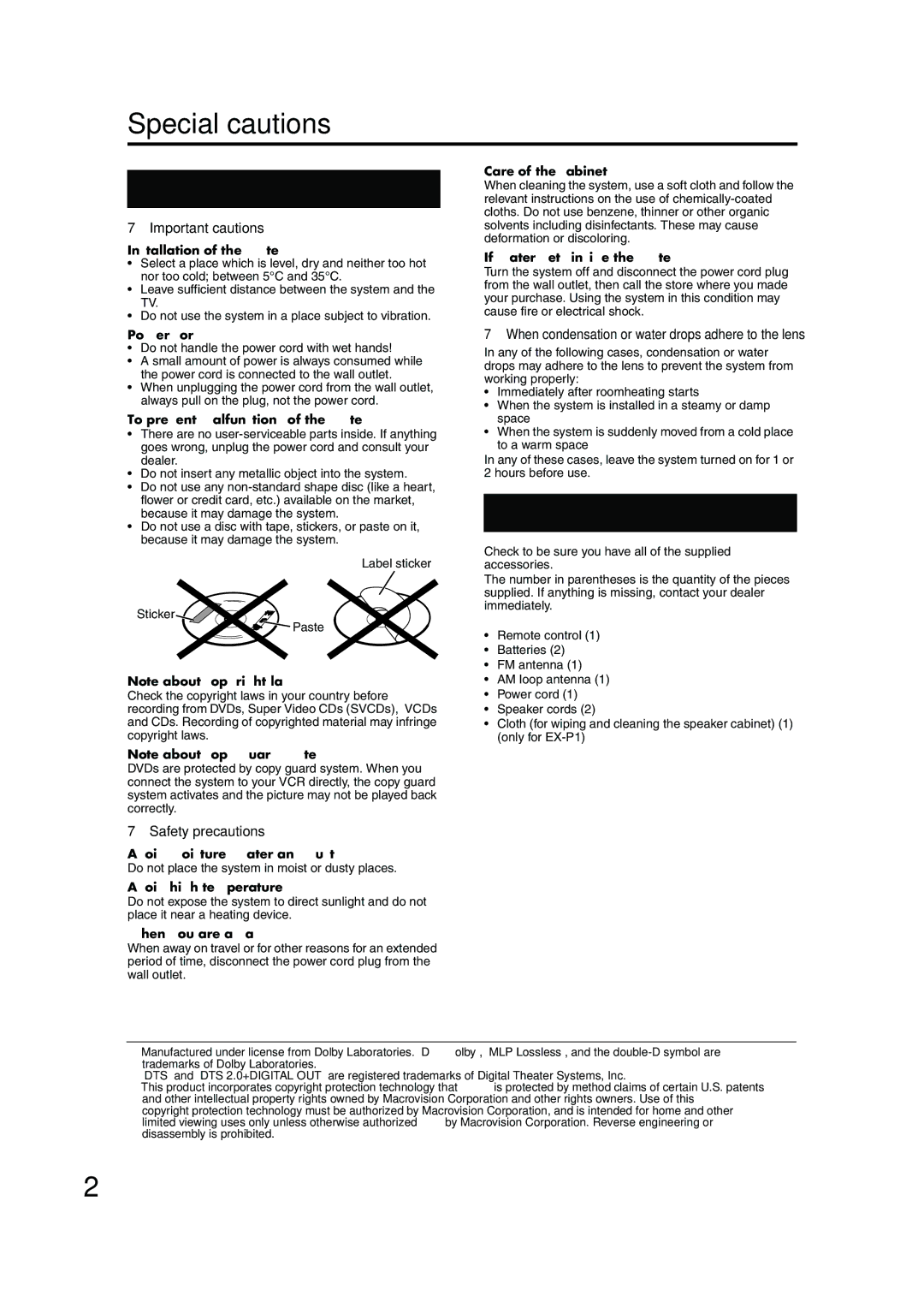 JVC LVT1284-004B manual Special cautions, Supplied accessories, Important cautions, Safety precautions 