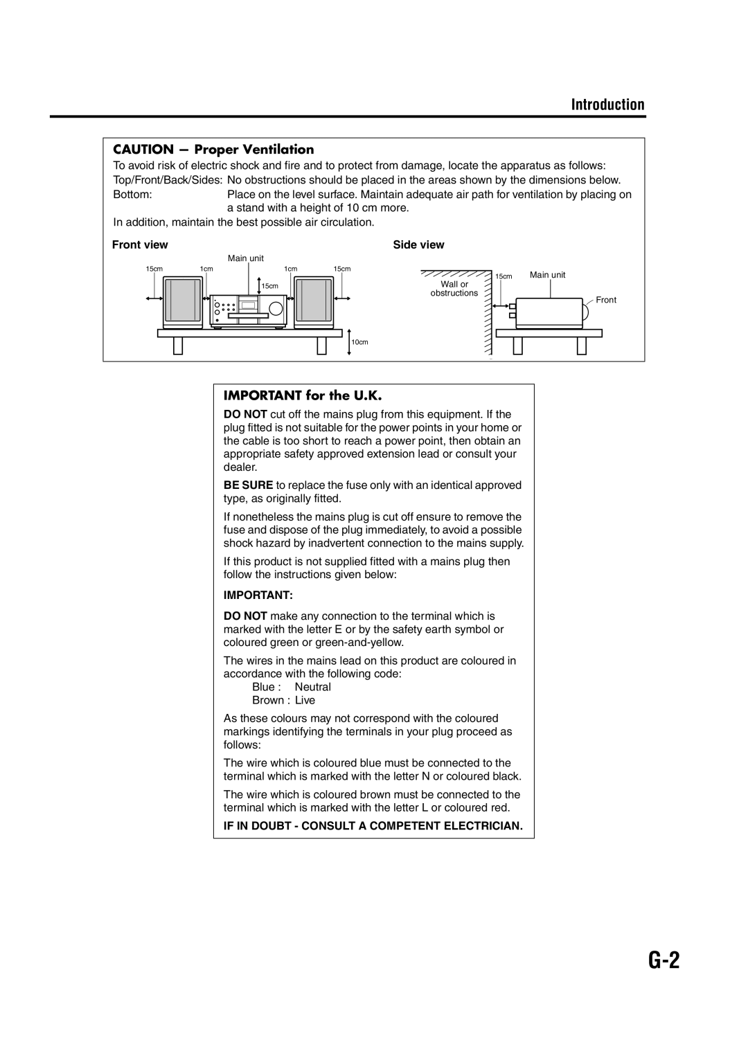 JVC LVT1284-004B manual Introduction, CAUTION - Proper Ventilation, IMPORTANT for the U.K, Front view, Side view 