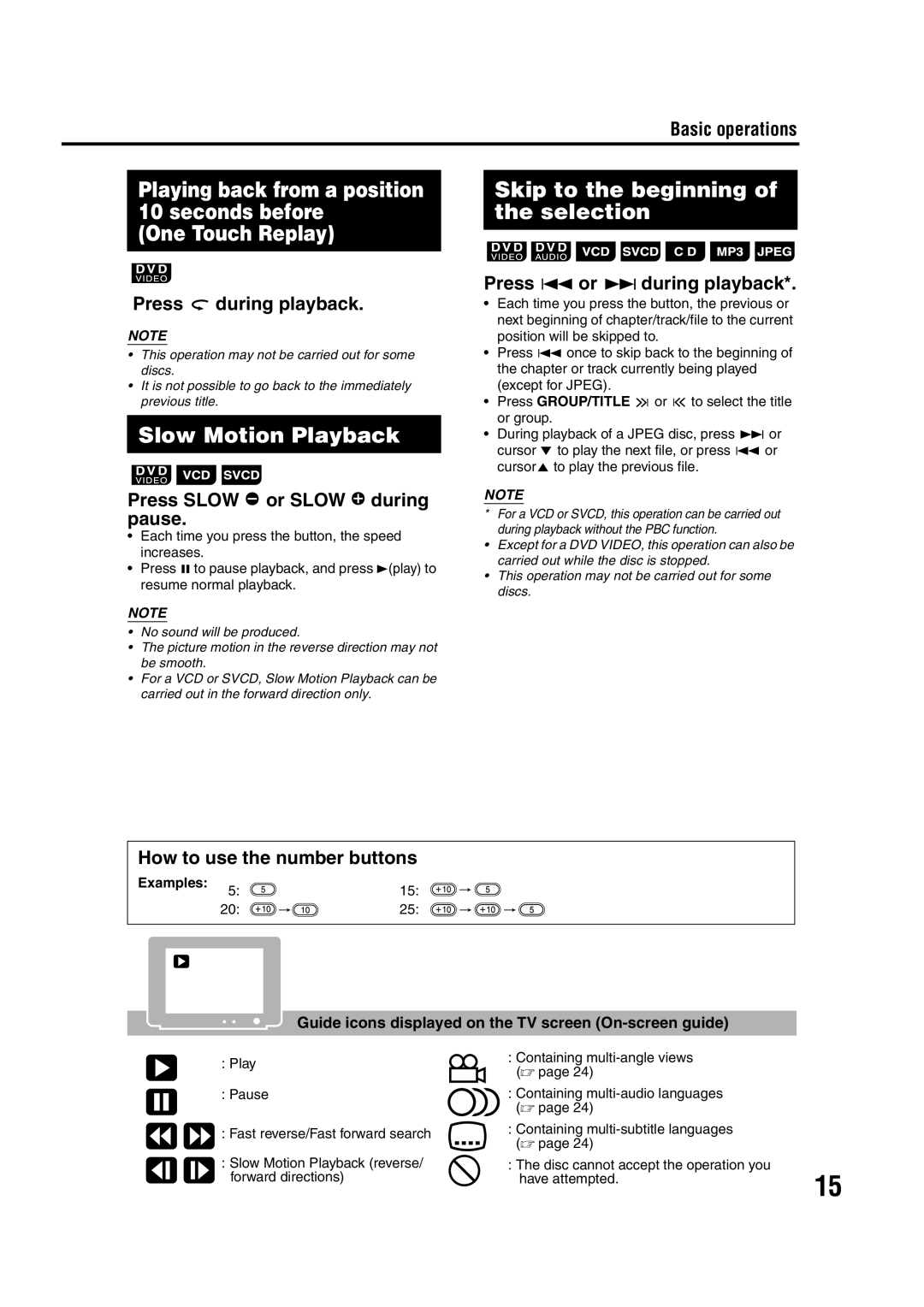 JVC LVT1286-003A manual One Touch Replay, Slow Motion Playback, Skip to the beginning of the selection 