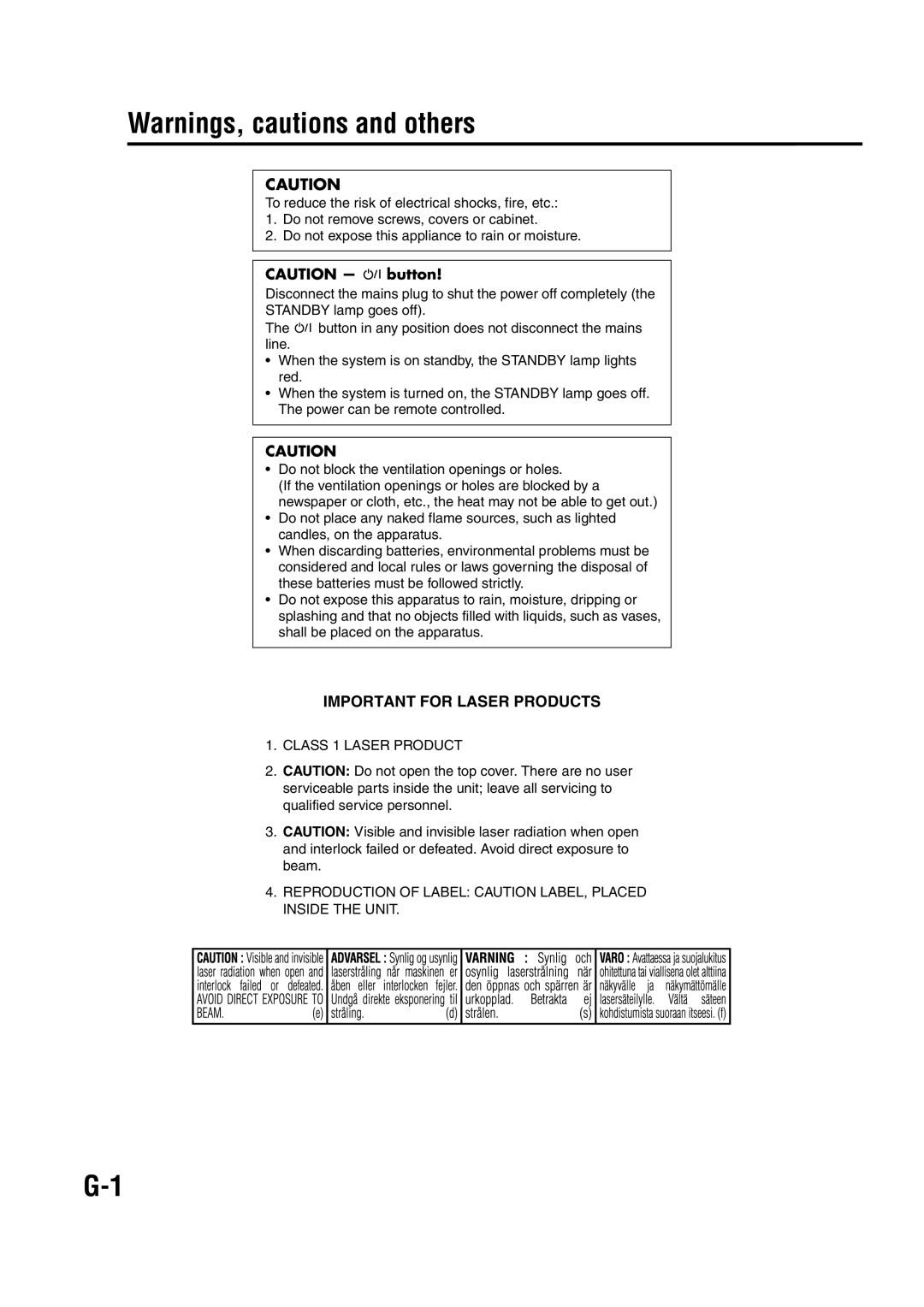 JVC LVT1286-003A manual Important for Laser Products 