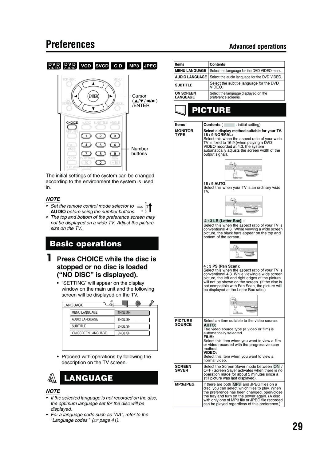 JVC LVT1286-003A manual Preferences, Basic operations 