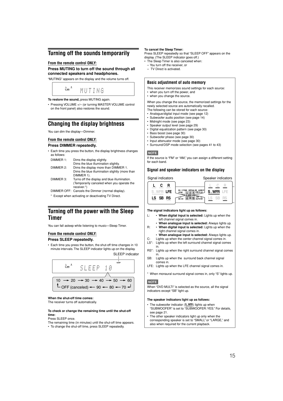 JVC LVT1306-007A Turning off the sounds temporarily, Changing the display brightness, Basic adjustment of auto memory 