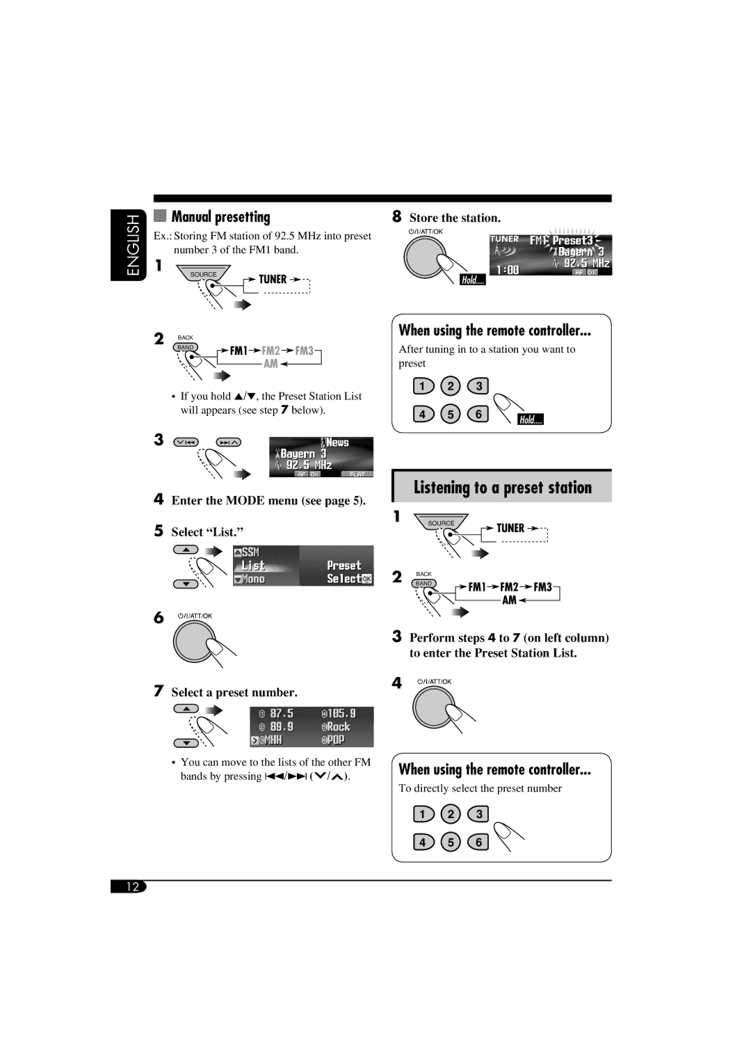 JVC LVT1311-003A manual Manual presetting, When using the remote controller, Store the station 