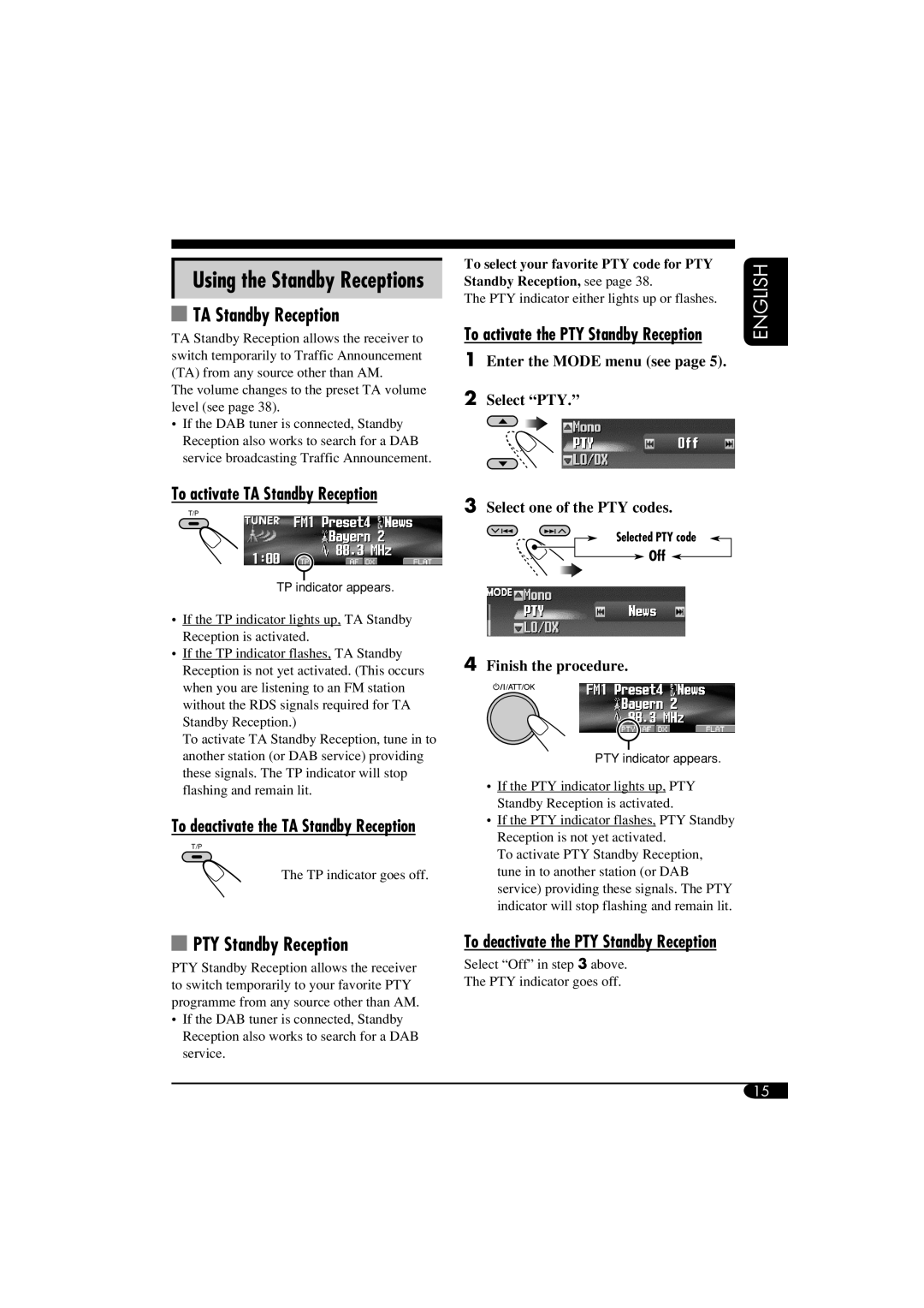 JVC LVT1311-003A manual Using the Standby Receptions TA Standby Reception, PTY Standby Reception 