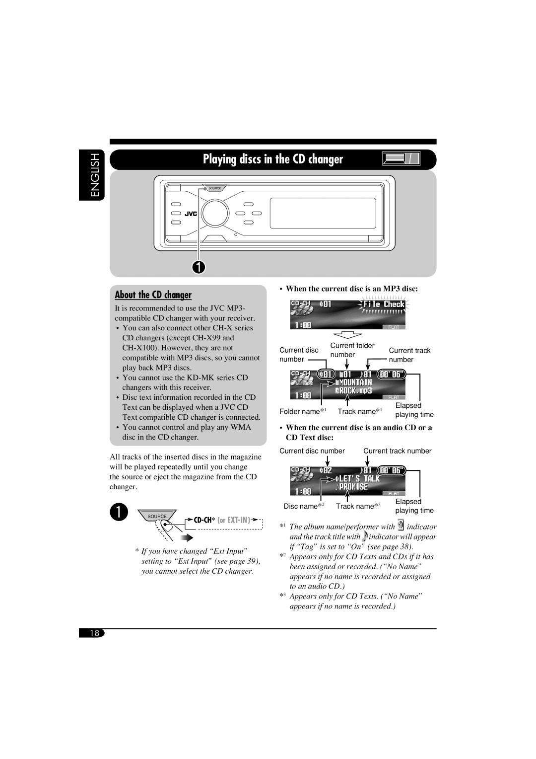 JVC LVT1311-003A manual Playing discs in the CD changer, About the CD changer, When the current disc is an MP3 disc 