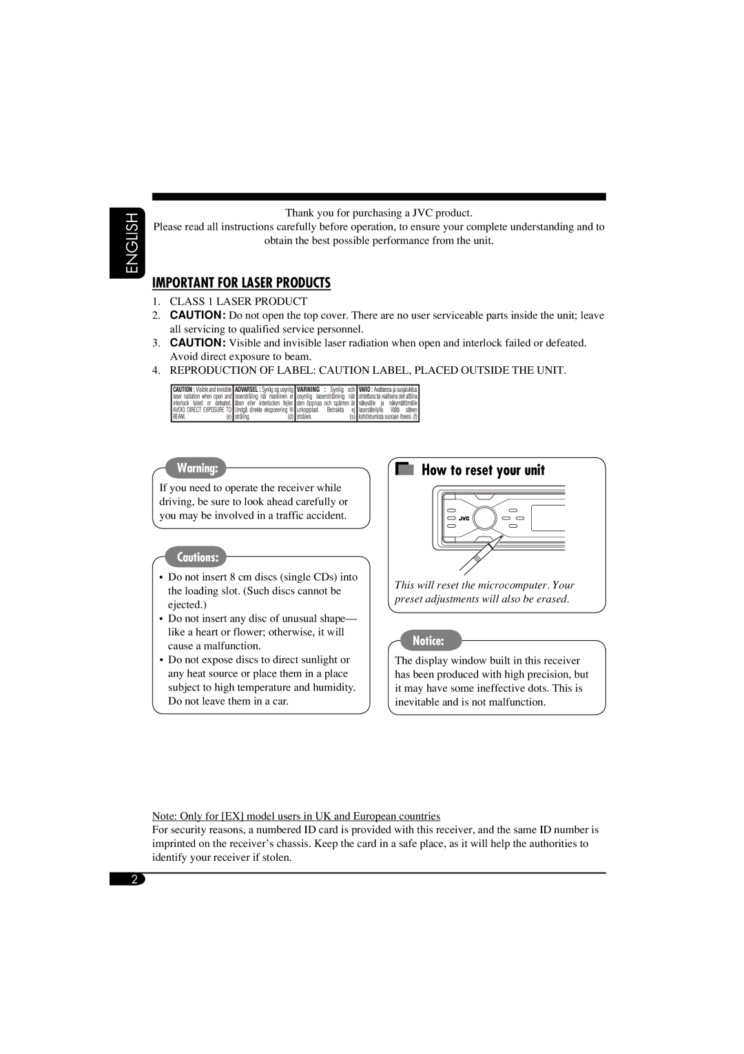 JVC LVT1311-003A manual English, How to reset your unit 