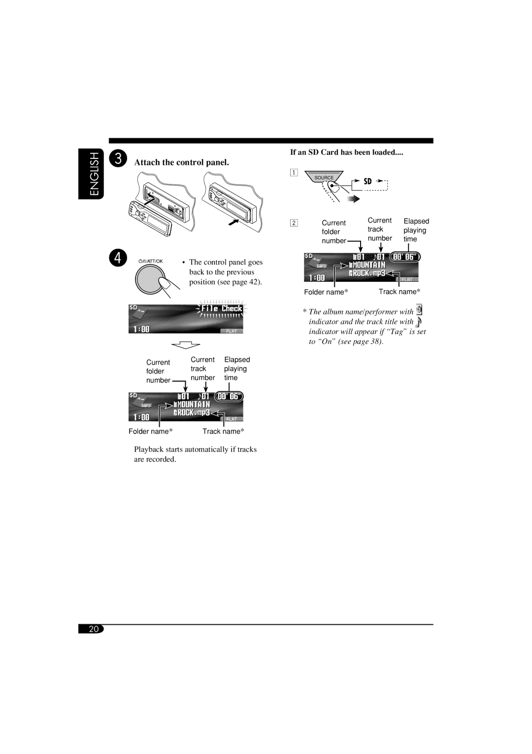 JVC LVT1311-003A manual Attach the control panel, If an SD Card has been loaded 