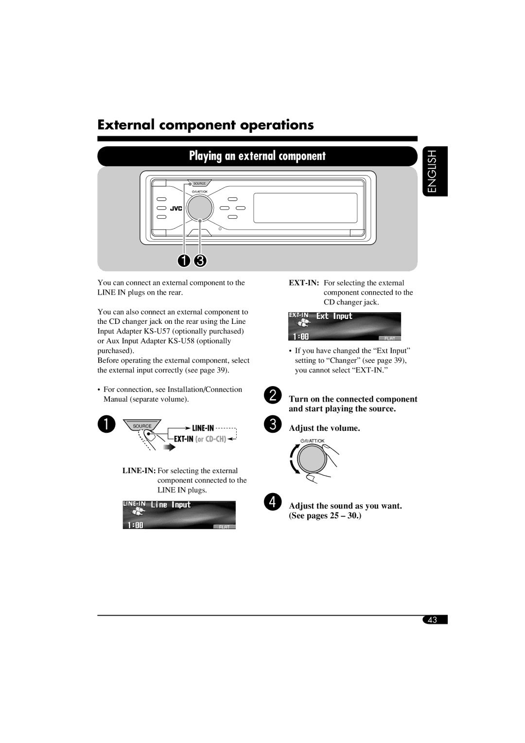 JVC LVT1311-003A manual External component operations, Playing an external component 