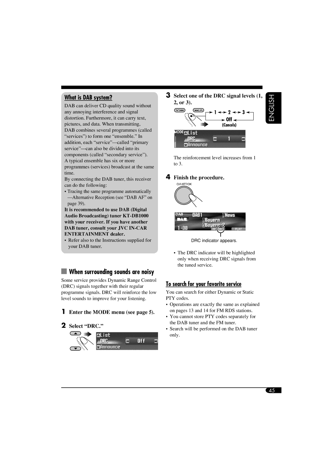 JVC LVT1311-003A manual What is DAB system?, To search for your favorite service, When surrounding sounds are noisy 