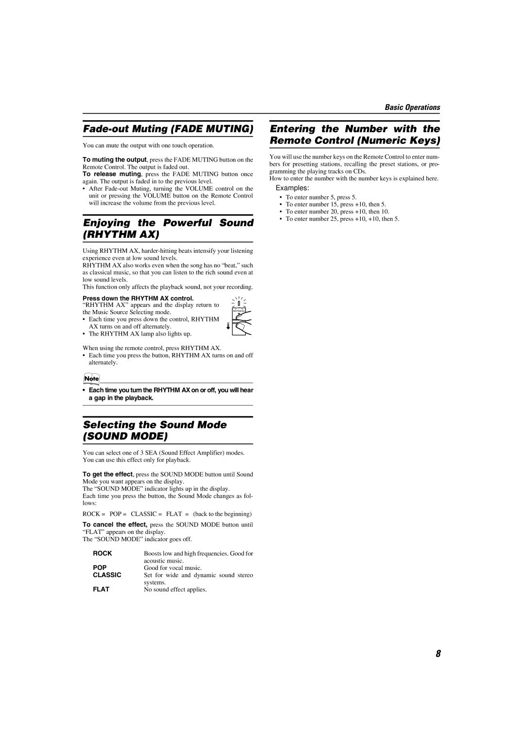 JVC SP-MXKC4, LVT1343-006A Fade-out Muting Fade Muting, Enjoying the Powerful Sound Rhythm AX, Selecting the Sound Mode 