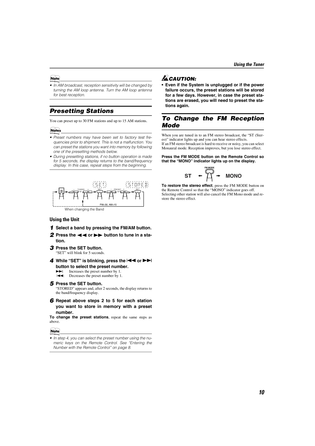 JVC LVT1343-006A, SP-MXKC4, 0205NYMCREBET manual Presetting Stations, To Change the FM Reception Mode, Using the Unit 