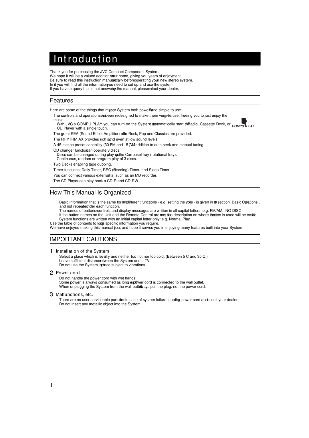 JVC LVT1343-006A, SP-MXKC4, 0205NYMCREBET manual Introduction, Features, How This Manual Is Organized 