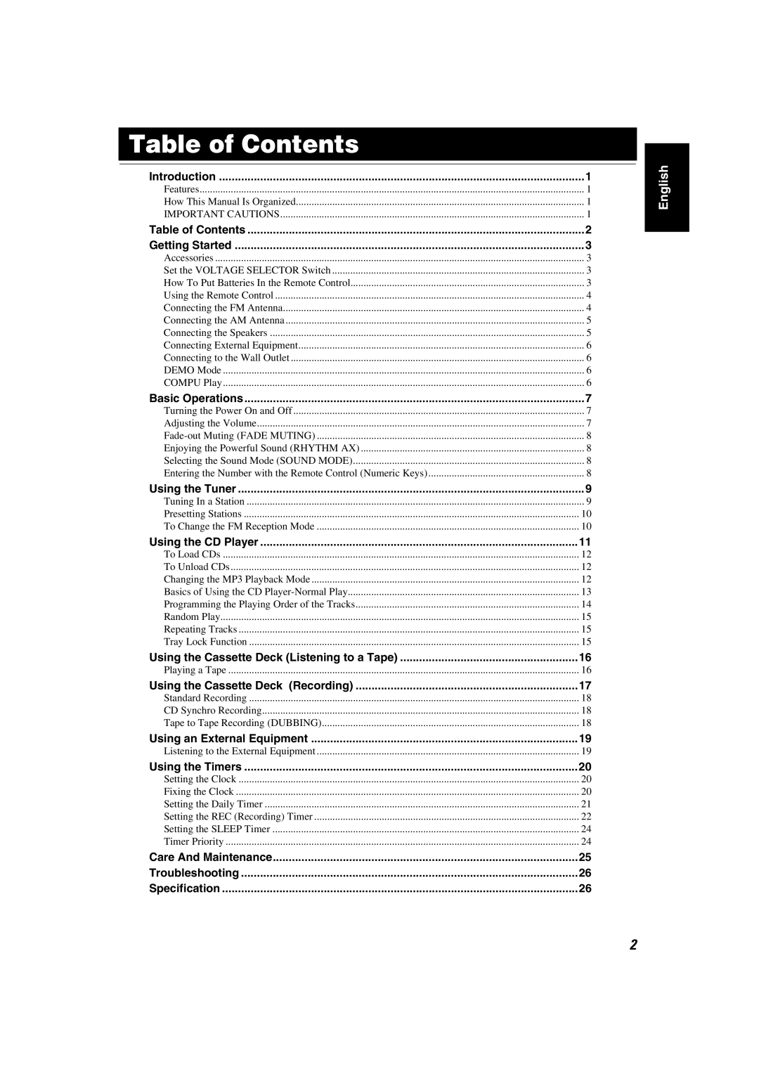 JVC SP-MXKC4, LVT1343-006A, 0205NYMCREBET manual Table of Contents 