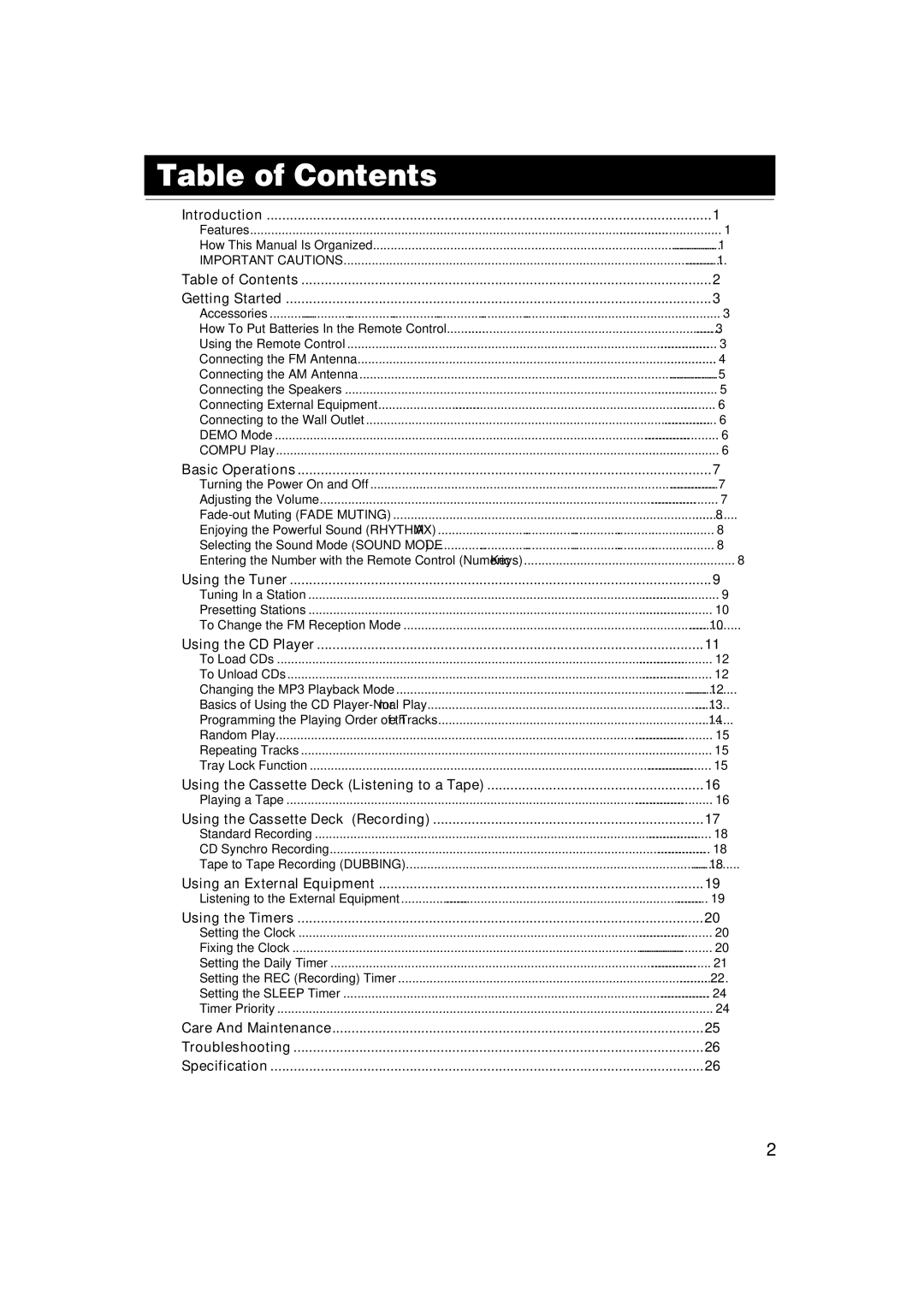 JVC SP-MXKC4, LVT1343-006A, 0205NYMCREBET manual Table of Contents 