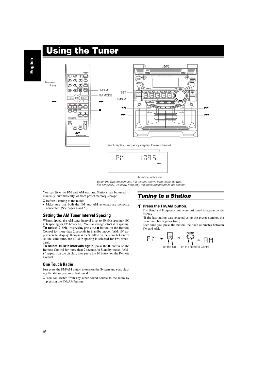 JVC 0205NYMCREBET, LVT1343-006A, SP-MXKC4 manual Using the Tuner, Setting the AM Tuner Interval Spacing 