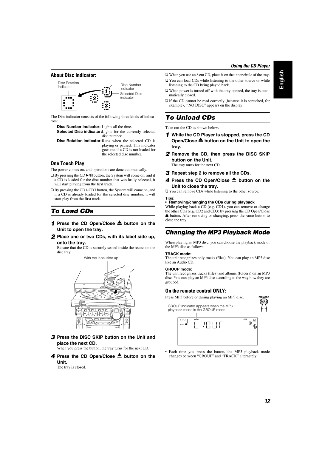 JVC 0205NYMCREBET, LVT1343-006A, SP-MXKC4 manual To Load CDs 