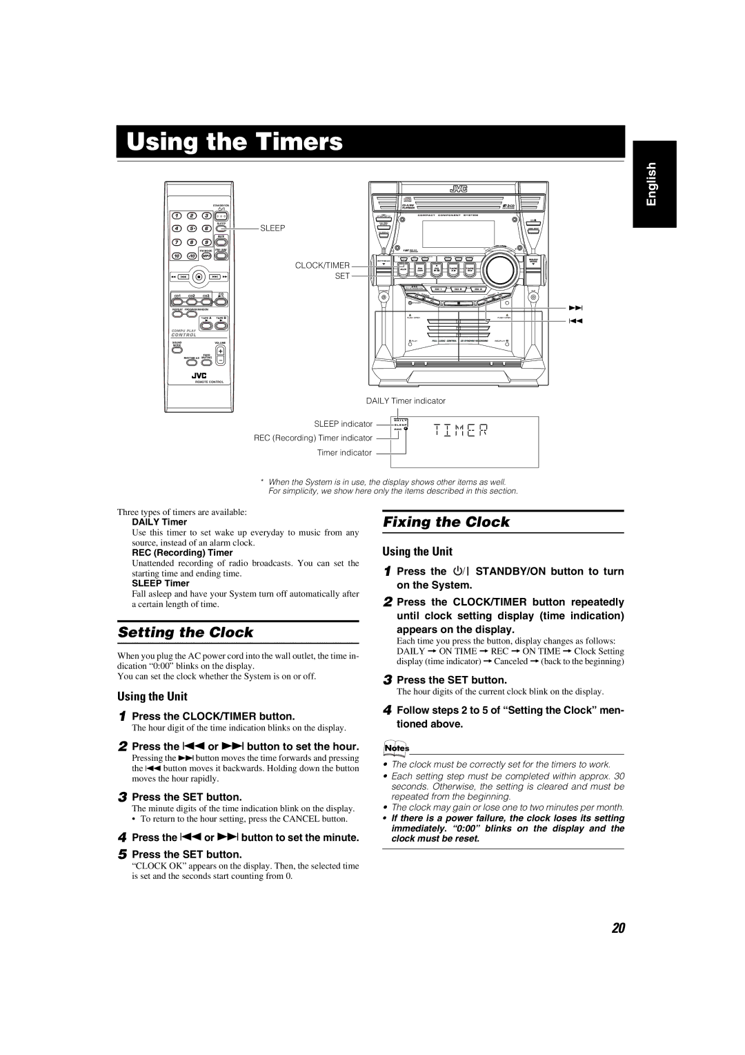 JVC SP-MXKC4, LVT1343-006A, 0205NYMCREBET manual Using the Timers 