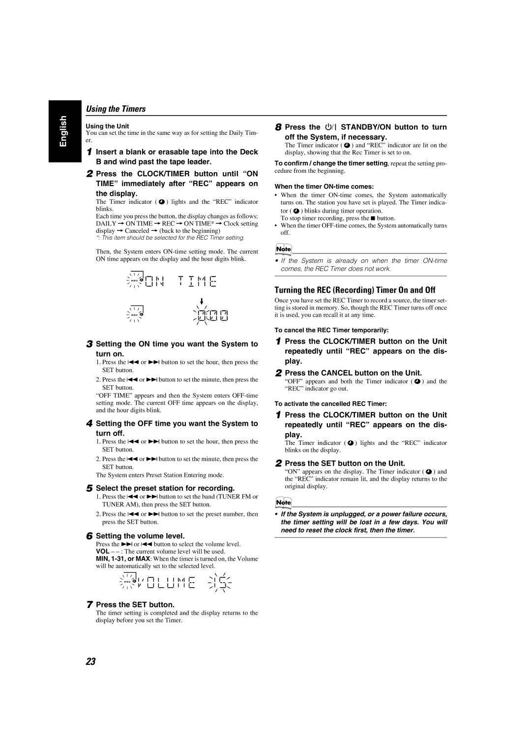 JVC SP-MXKC4, LVT1343-006A, 0205NYMCREBET manual Turning the REC Recording Timer On and Off 