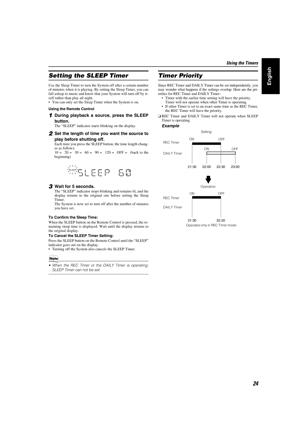 JVC 0205NYMCREBET, LVT1343-006A, SP-MXKC4 manual Setting the Sleep Timer 