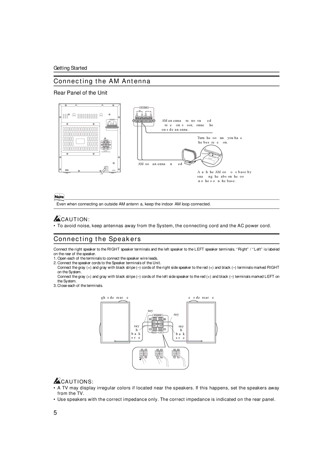 JVC SP-MXKC4, LVT1343-006A, 0205NYMCREBET manual Connecting the AM Antenna, Connecting the Speakers, Rear Panel of the Unit 