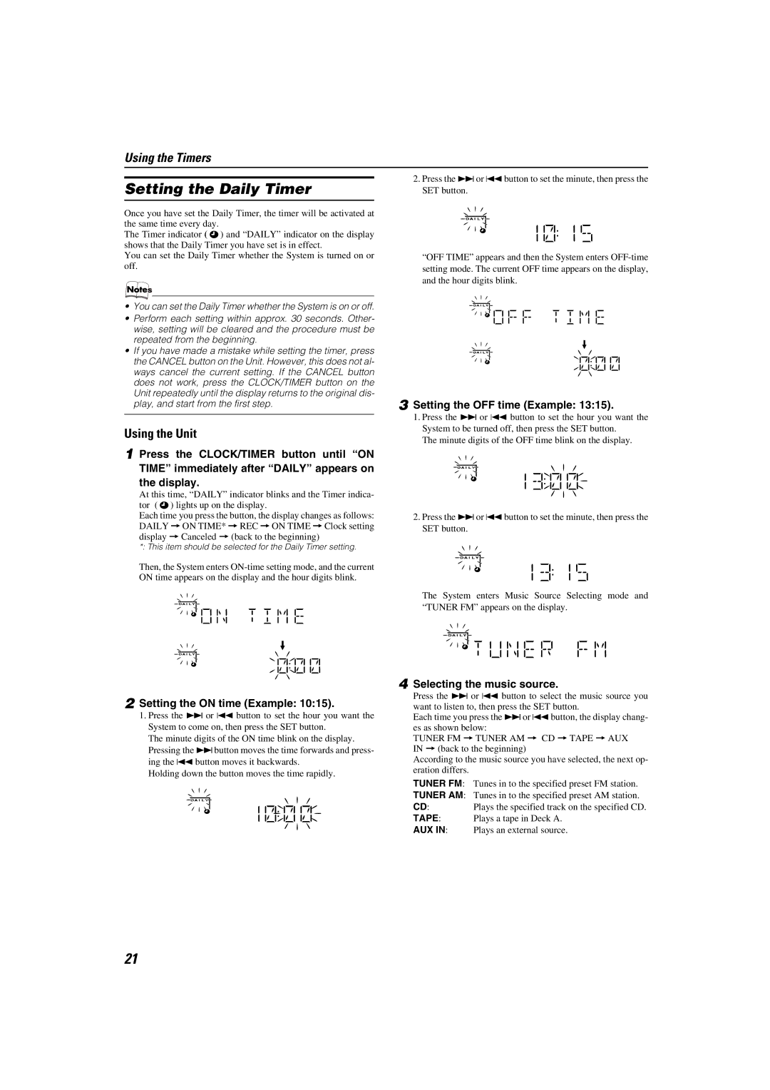 JVC SP-MXKC4, LVT1343-006A, 0205NYMCREBET manual Setting the Daily Timer 