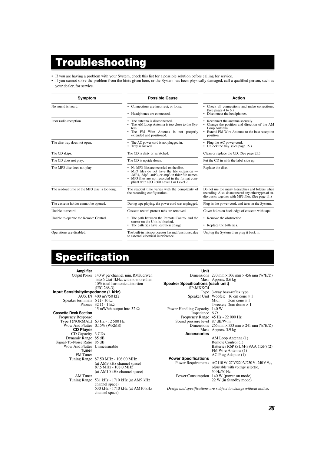 JVC LVT1343-006A, SP-MXKC4, 0205NYMCREBET manual AC 110 V/127 V/220 V/230 V 240 