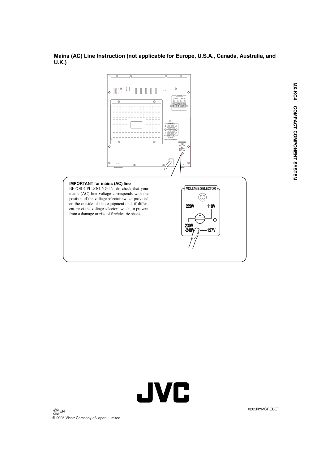 JVC SP-MXKC4, LVT1343-006A, 0205NYMCREBET manual MX-KC4 Compact Component System 