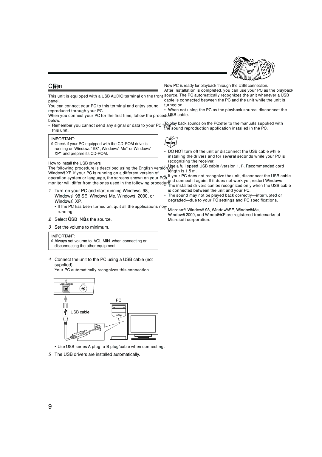 JVC LVT1344-003A, SP-MXGC5, 0405MWMMDWBET manual Connecting a Computer, Select USB in as the source Set the volume to minimum 