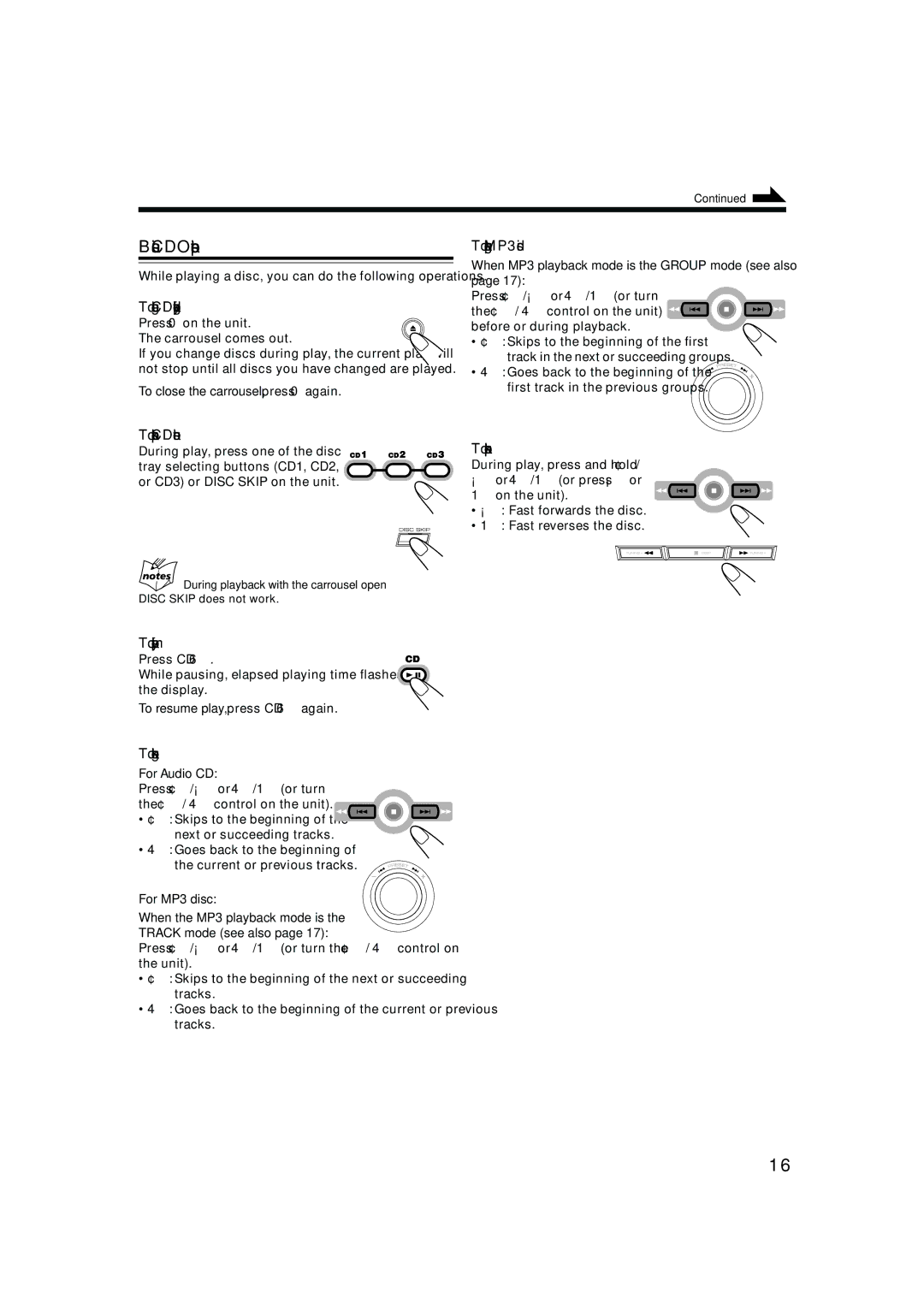 JVC SP-MXGC5, LVT1344-003A, 0405MWMMDWBET manual Basic CD Operations 