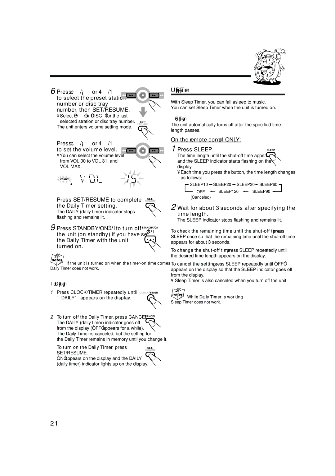 JVC LVT1344-003A, SP-MXGC5, 0405MWMMDWBET manual Using Sleep Timer 