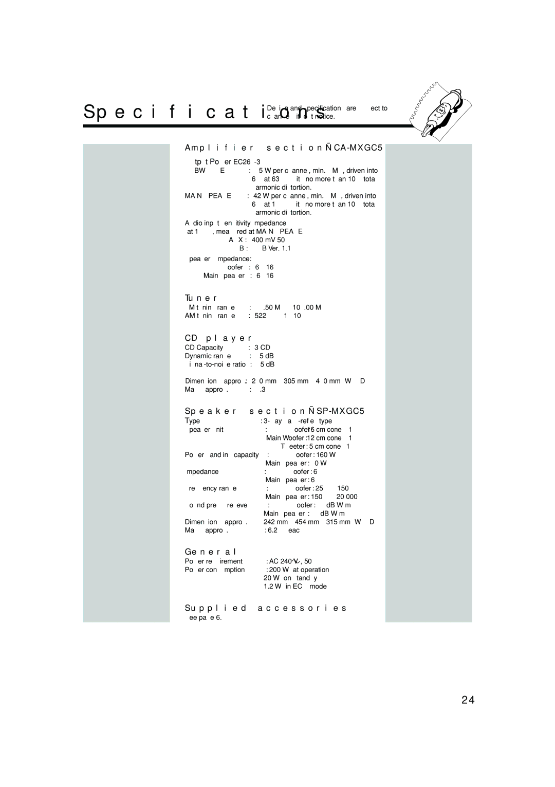 JVC LVT1344-003A, SP-MXGC5, 0405MWMMDWBET manual Specifications 