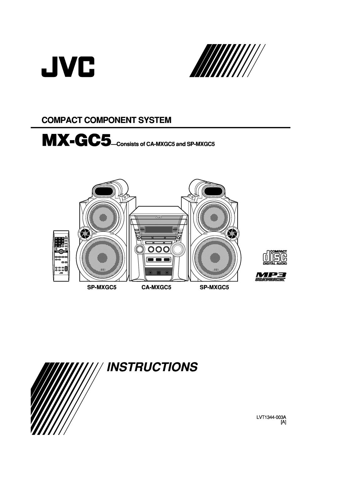 JVC manual Compact Component System, MX-GC5-Consistsof CA-MXGC5and SP-MXGC5, SP-MXGC5 CA-MXGC5 SP-MXGC5, Instructions 