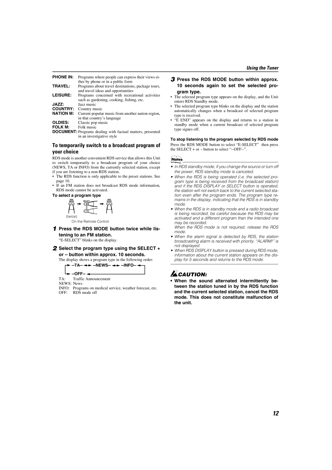 JVC LVT1346-002A manual To temporarily switch to a broadcast program of your choice, To select a program type 