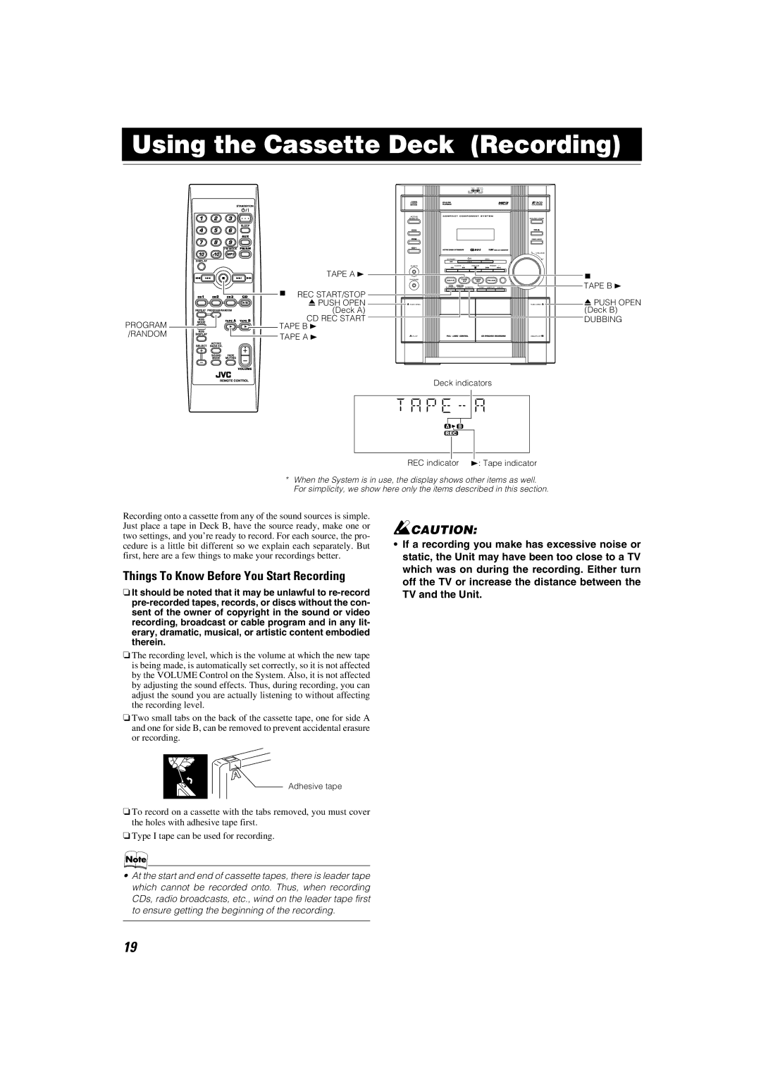 JVC LVT1346-002A manual Using the Cassette Deck Recording, Things To Know Before You Start Recording 