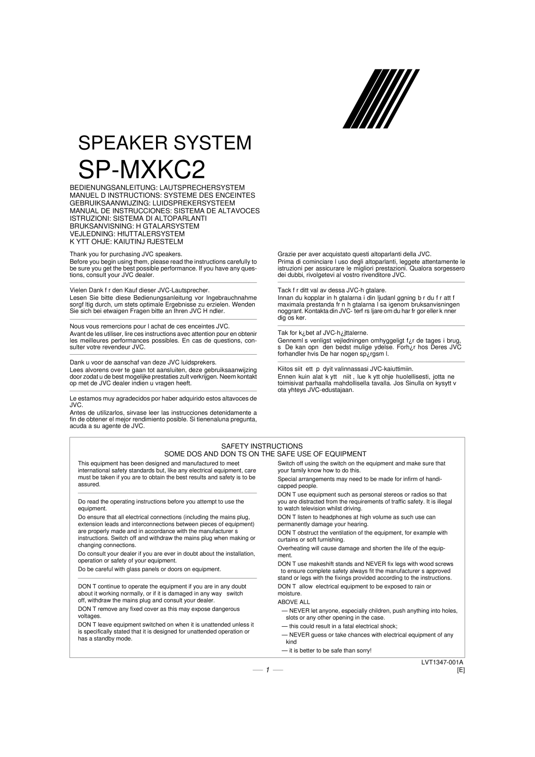 JVC LVT1346-002A manual SP-MXKC2, Above ALL 