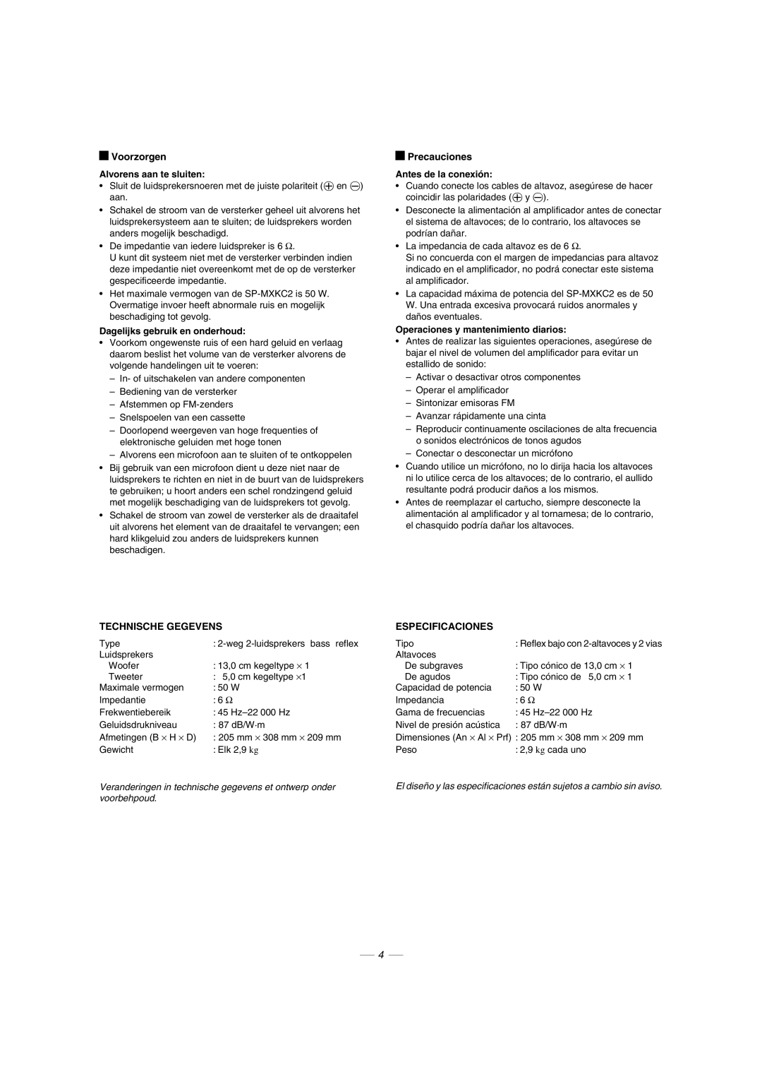 JVC LVT1346-002A manual Voorzorgen, Precauciones, Technische Gegevens Especificaciones 