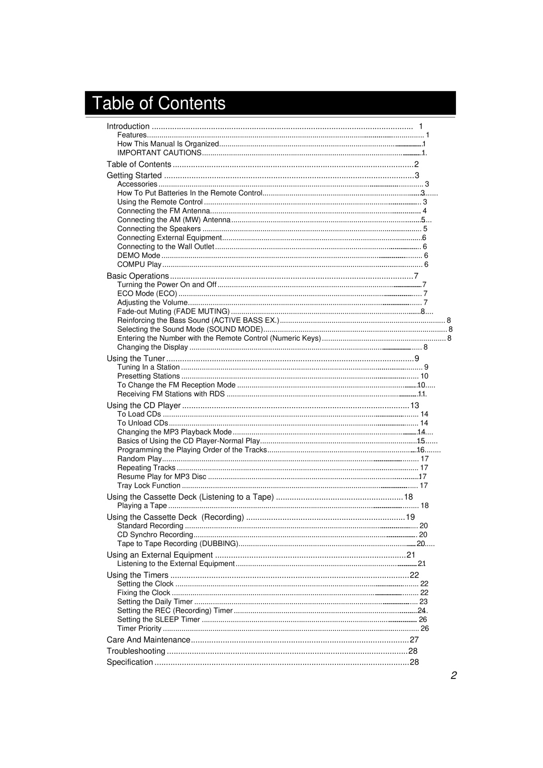 JVC LVT1346-002A manual Table of Contents 