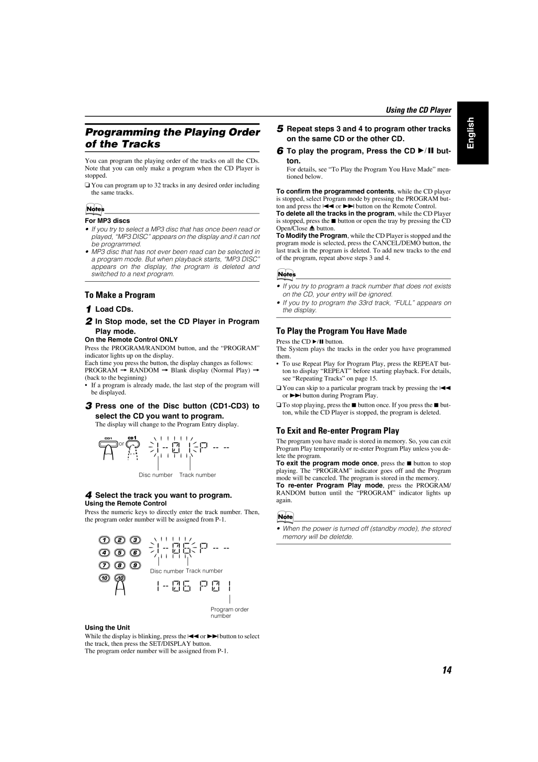 JVC 0505NYMCREBET manual Programming the Playing Order of the Tracks, To Make a Program, To Play the Program You Have Made 